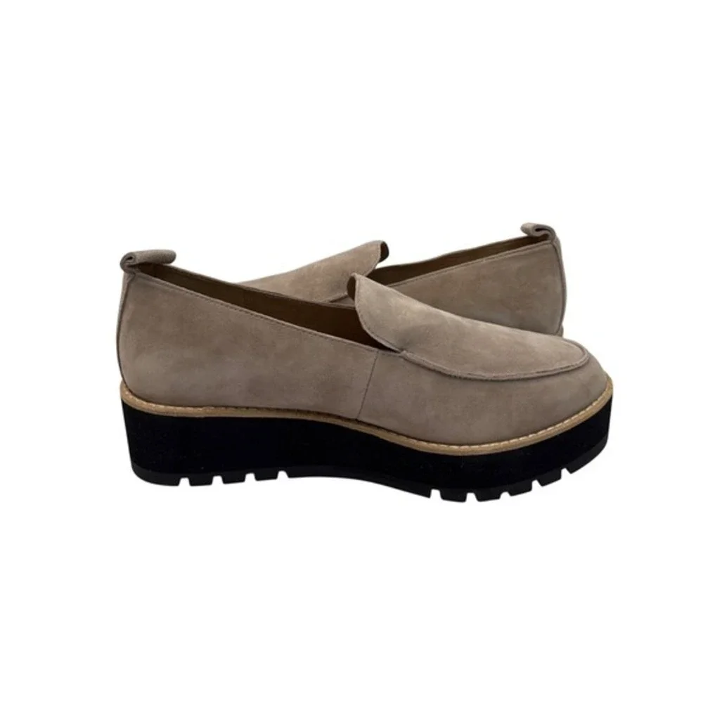 Eileen Fisher Ells Platform Loafers Womens 8 Taupe‎ Suede Chunky Slip On